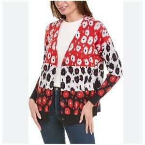 Cabi Upbeat Cardigan Sweater Floral Blue Red White Snap Button Pockets SZ Medium